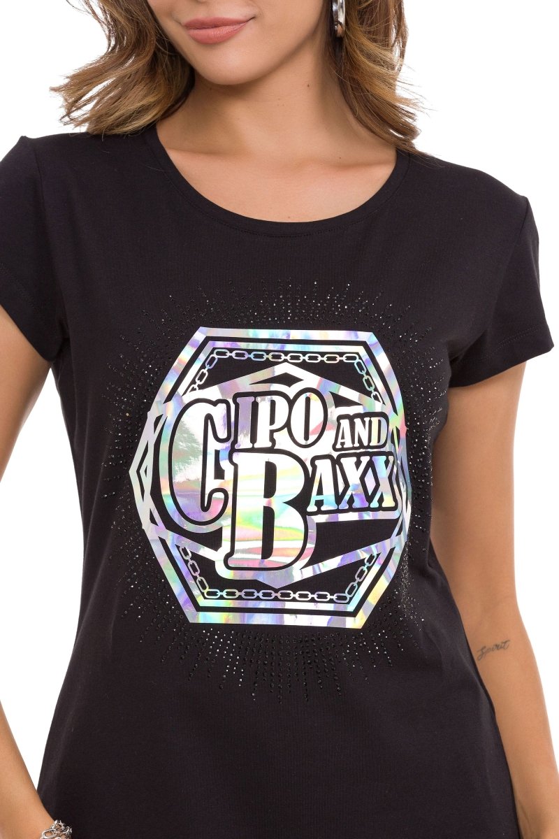 WT342 Camiseta  Estampado y piedras brillantes