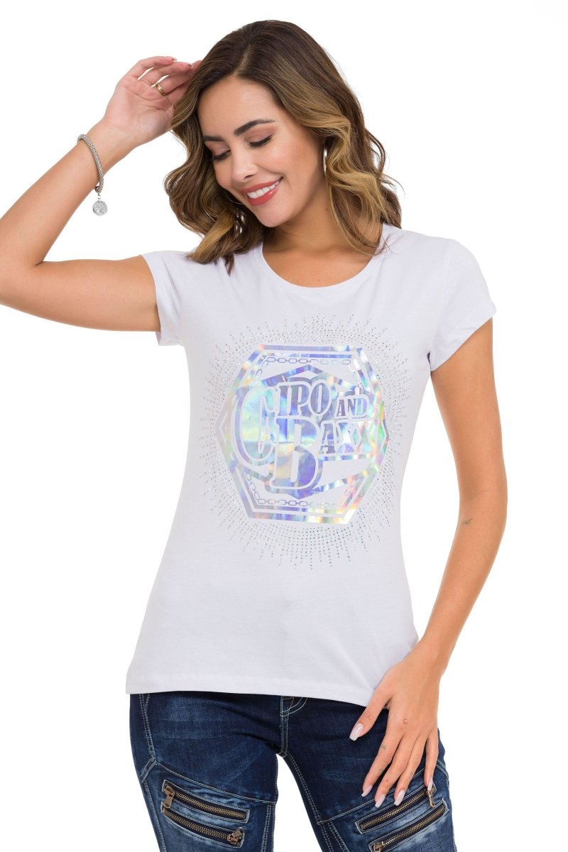 WT342 Camiseta  Estampado y piedras brillantes