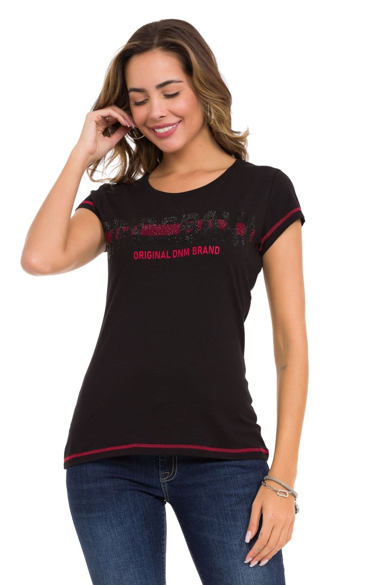 WT348 Camiseta Mujer con detalles de piedra brillante