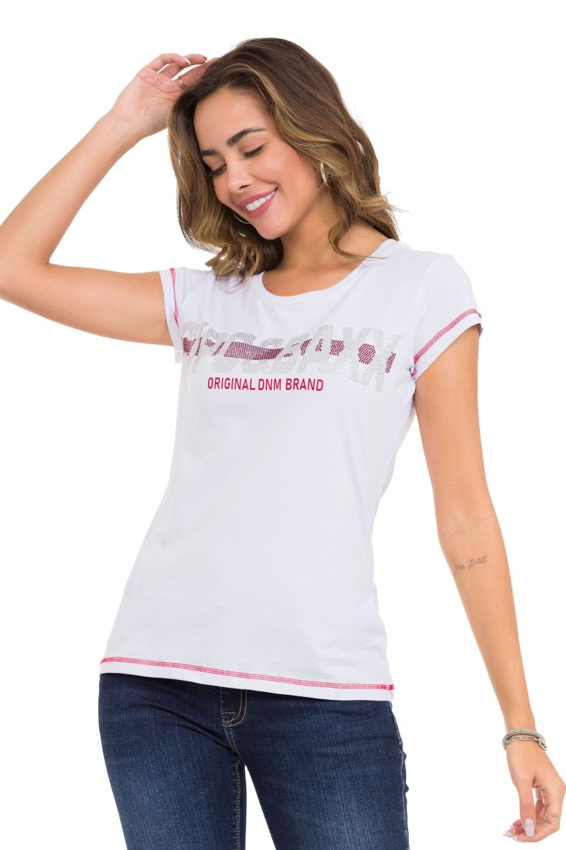 WT348 T-shirt da Donna con Dettagli Brillanti