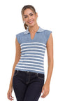 WT353 Ladies t-shirt polo neck striped knit fabric