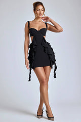 WY168 Robe d'été mini avec volants et décolleté plongeant