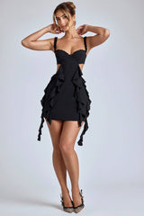 WY168 Robe d'été mini avec volants et décolleté plongeant