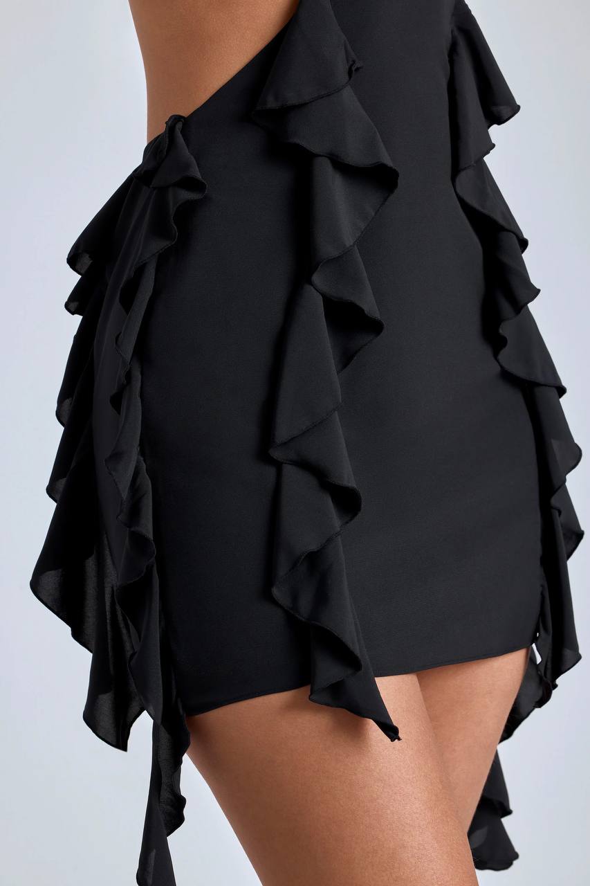 WY168 Robe d'été mini avec volants et décolleté plongeant