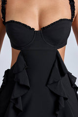 WY168 Robe d'été mini avec volants et décolleté plongeant
