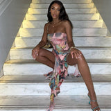 WY170 Strapless long Summer Dress with Ruffles