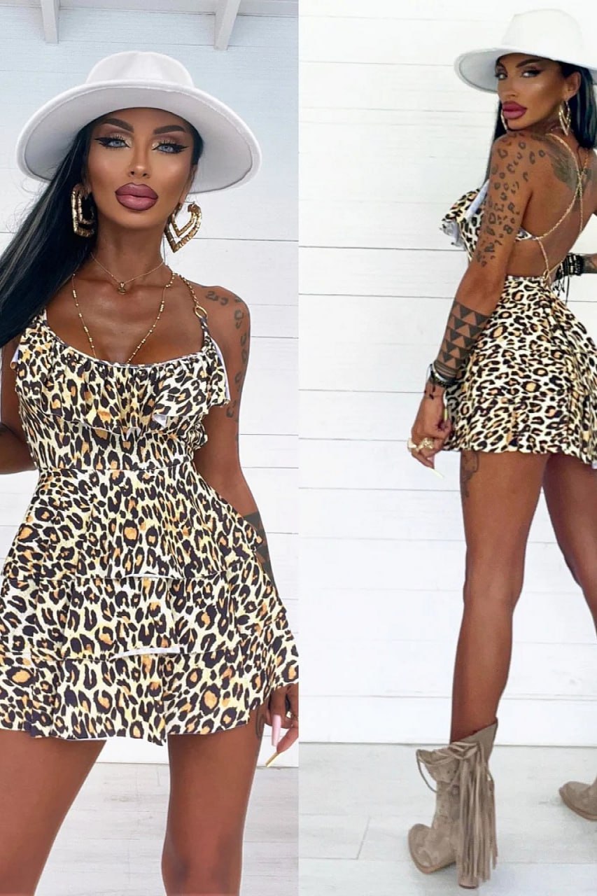 WY172 Vestido corto leopardo para mujer