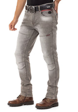 CD699 Heren Straight Fit Jeans met Coole, Used-Washing