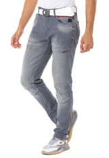 CD699 Heren Straight Fit Jeans met Coole, Used-Washing