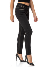 WD256 Damen Slim-Fit-Jeans mit bestickten Taschen in Slim Fit