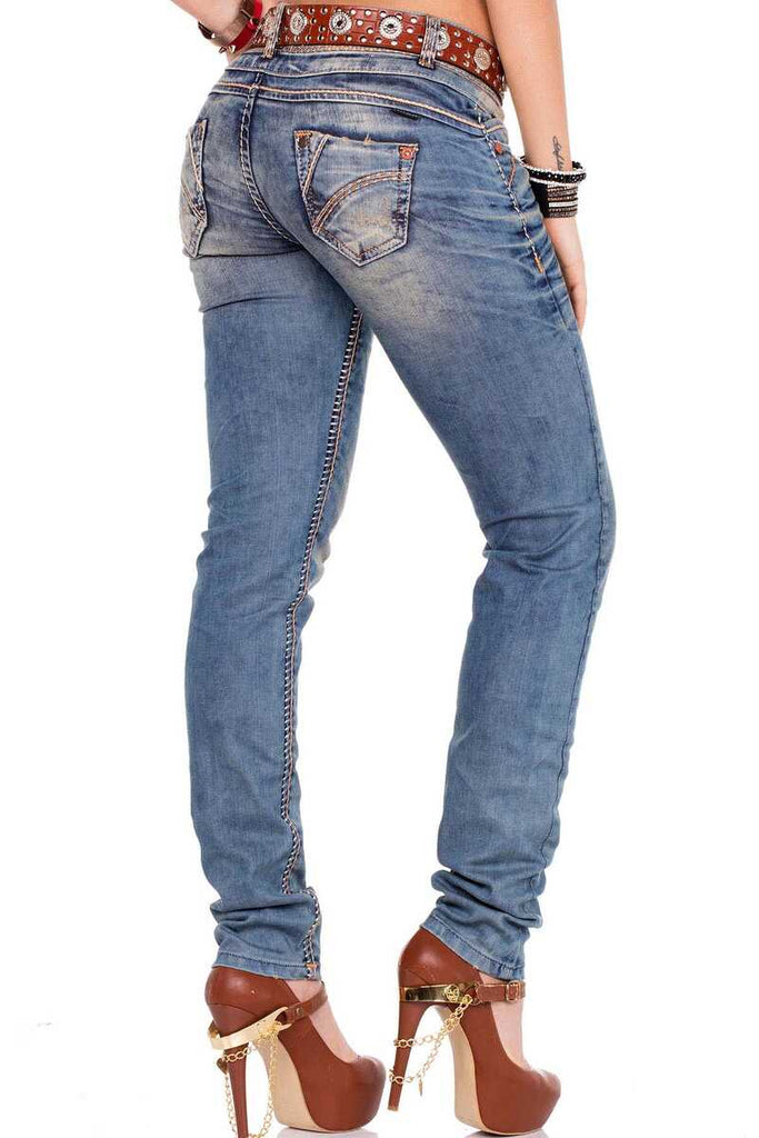 CBW-0347 Damen Jeans Freizeit Slim Fit 5-Pocket Design Used Kontrastnähte - Cipo and Baxx