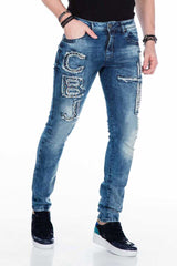 CD431 Herren Slim-Fit-Jeans mit Nieten und Aufnäher in Straight Fit - Cipo and Baxx - Herren Jeans - Letzte Chance! -