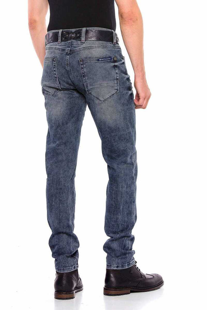 CD543 Herren Slim-Fit-Jeans mit Gitter-Musterung in Straight Fit - Cipo and Baxx