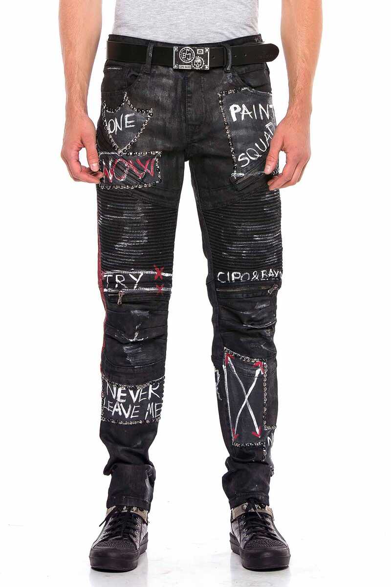 CD571 Herren Straight Fit-Jeans mit coolen Schriftzügen - Cipo and Baxx - Herren Jeans - Letzte Chance! -
