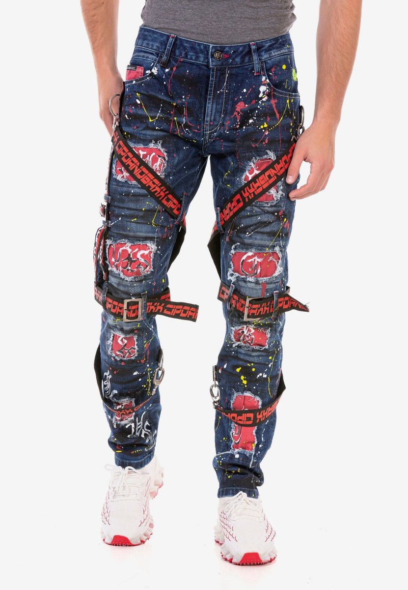 CD716 Herren Biker Jeans-Freizeithose im speziellen Design mit bunten Nieten - Cipo and Baxx - Herren - Herren Jeans -