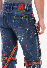 CD716 Herren Biker Jeans-Freizeithose im speziellen Design mit bunten Nieten - Cipo and Baxx - Herren - Herren Jeans -