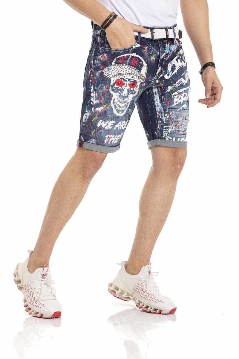 CK255 Herren Capri Shorts mit auffälligem Skull-Motiv - Cipo and Baxx - Herren Capri - jeanscapri -