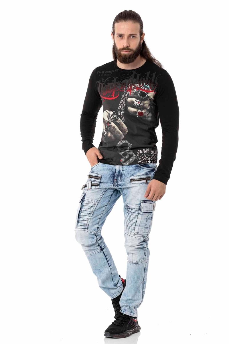 CL511 Herren Langarmshirt mit großflächigem Print - Cipo and Baxx - Herren Sweatshirt - Sweatshirt -