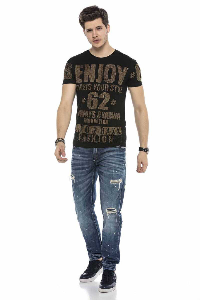 CT543 Herren T-Shirt mit stylischem Allover-Pailletten-Print - Cipo and Baxx