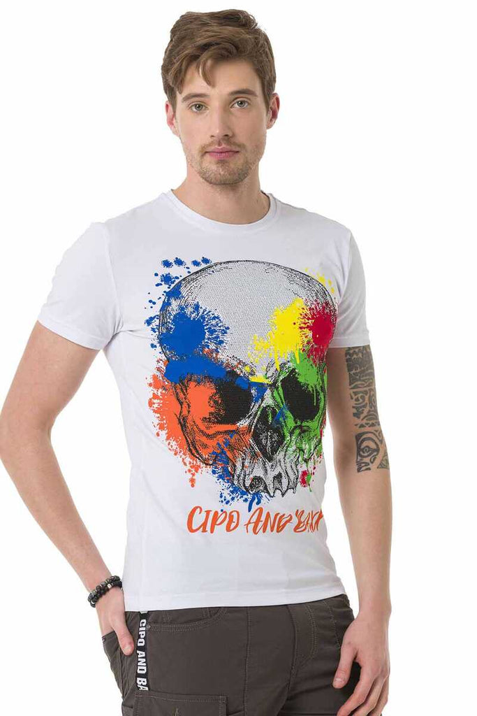 CT672 Herren T-Shirt mit farbenfrohem Totenkopf-Print - Cipo and Baxx