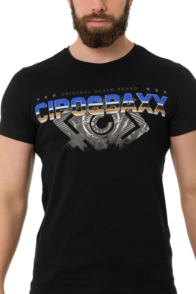 CT721 Herren T-Shirt in extravagantem Look-Markenprint - Cipo and Baxx