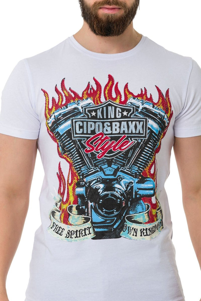 CT730 Herren T-Shirt mit stylischem Flamme Druckt Markenprint - Cipo and Baxx