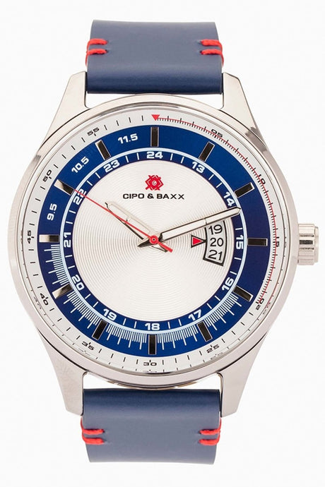 CZ105 Herren Uhr Navy-Silber mit Lederband - Cipo and Baxx - Accessory - Herren Armbanduhr -