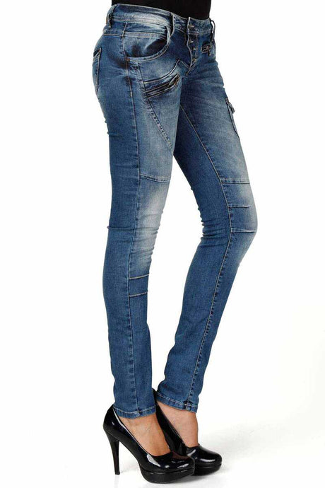 WD168 Damen bequeme Jeans mit tollen Abnähern - Cipo and Baxx - D_slim_Skinny - Damen -
