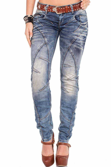 WD175 Damen Slim-Fit-Jeans mit Ziernähten in Straight Fit - Cipo and Baxx - D_Straight_Slim - Damen -