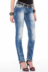 WD201 Damen Slim-Fit-Jeans mit weißen Nähten in Straight Fit - Cipo and Baxx - D_Straight_Slim - Damen -