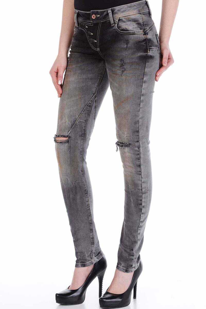 WD206 Damen Slim-Fit-Jeans mit stylischen, zerrissenen Details - Cipo and Baxx - D_slim_Skinny - Damen -