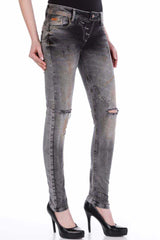 WD206 Damen Slim-Fit-Jeans mit stylischen, zerrissenen Details - Cipo and Baxx - D_slim_Skinny - Damen -
