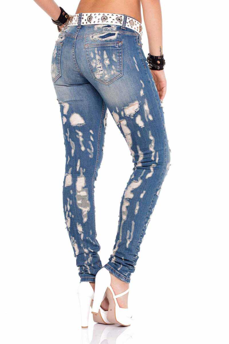 WD208 Damen Slim-Fit-Jeans im Destroyed Look - Cipo and Baxx - D_Straight_Slim - Damen -