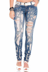 WD208 Damen Slim-Fit-Jeans im Destroyed Look - Cipo and Baxx - D_Straight_Slim - Damen -