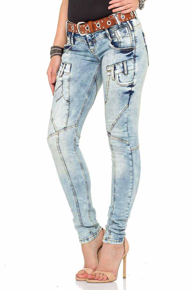WD216 Damen bequeme Jeans im modischer Waschung Slim Fit - Cipo and Baxx - D_Straight_Slim - Damen -