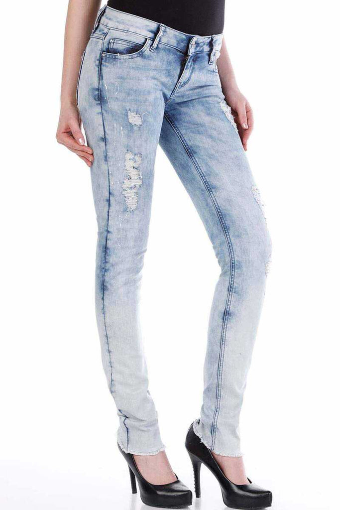 WD220 Damen Slim-Fit-Jeans mit coolen Used-Details - Cipo and Baxx