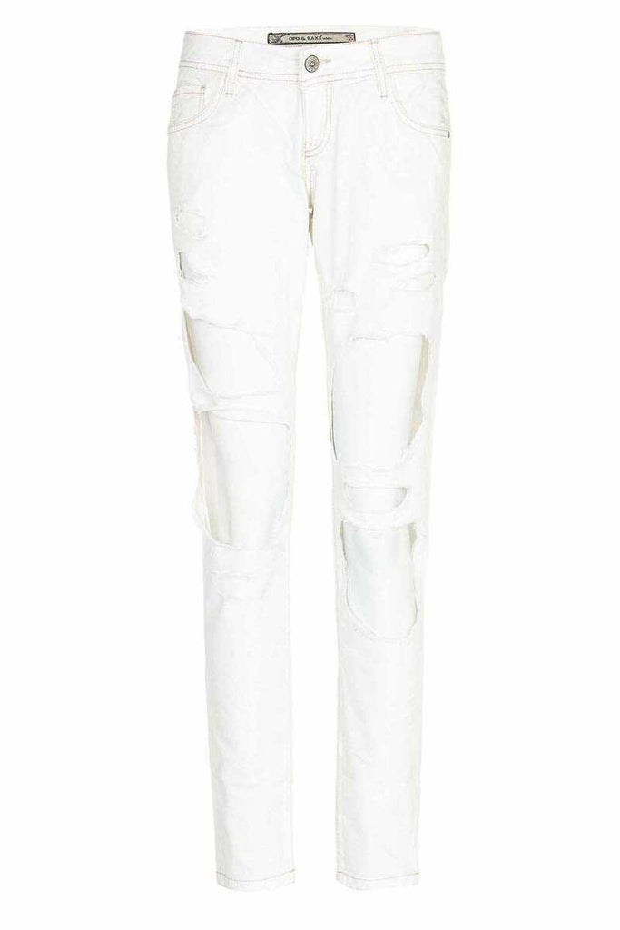 WD227 Damen Straight-Jeans mit trendigen Destroyed-Elementen - Cipo and Baxx