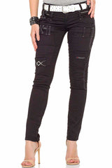 WD228 Damen Slim-Fit-Jeans mit doppeltem Bund - Cipo and Baxx - D_Straight_Slim - Damen -