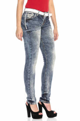 WD240 Damen bequeme Jeans mit bestickten Knopfverschluss-Taschen in Skinny-Fit - Cipo and Baxx - D_Straight_Slim - Damen -