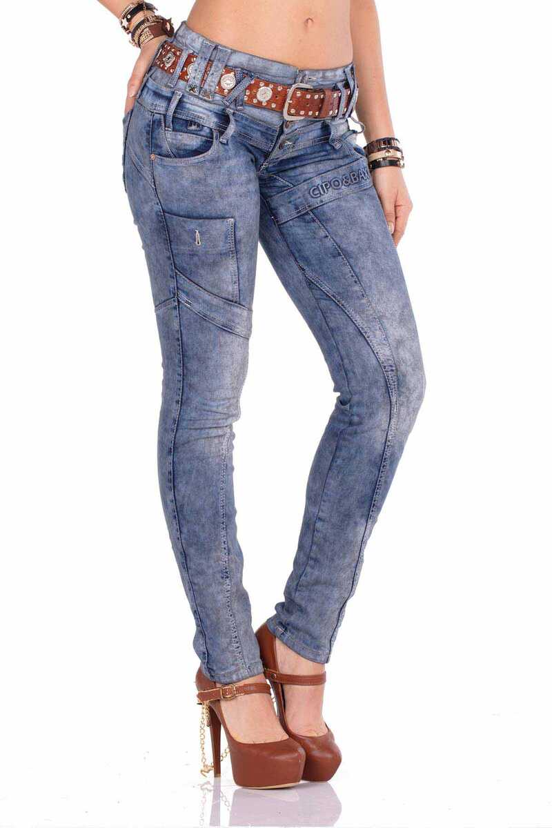 WD245 Damen Slim-Fit-Jeans mit Dreifachbund - Cipo and Baxx - D_Straight_Slim - Damen -