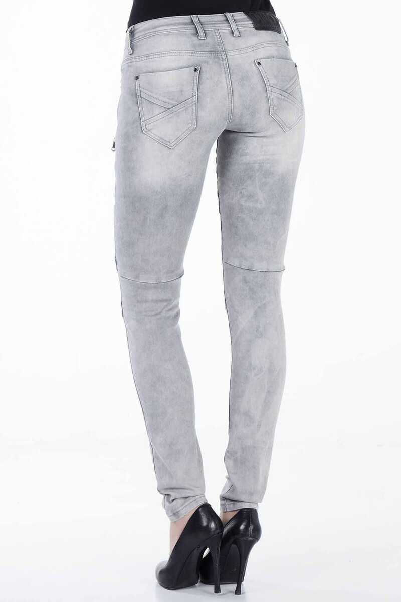 WD271 Damen Biker Jeans mit Zickzack Muster - Cipo and Baxx - D_Straight_Slim - Damen -