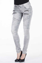 WD271 Damen Biker Jeans mit Zickzack Muster - Cipo and Baxx - D_Straight_Slim - Damen -