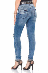 WD295 Damen Slim-Fit-Jeans mit coolen Cut-Outs in Hight Waist - Cipo and Baxx - D_Straight_Slim - Damen -