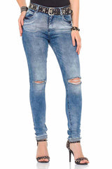 WD295 Damen Slim-Fit-Jeans mit coolen Cut-Outs in Hight Waist - Cipo and Baxx - D_Straight_Slim - Damen -