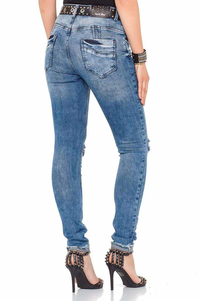 WD295 Damen Slim-Fit-Jeans mit coolen Cut-Outs in Hight Waist - Cipo and Baxx