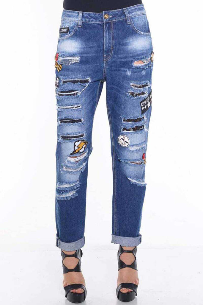 WD298 Damen bequeme Jeans mit modischen Aufnähern - Cipo and Baxx