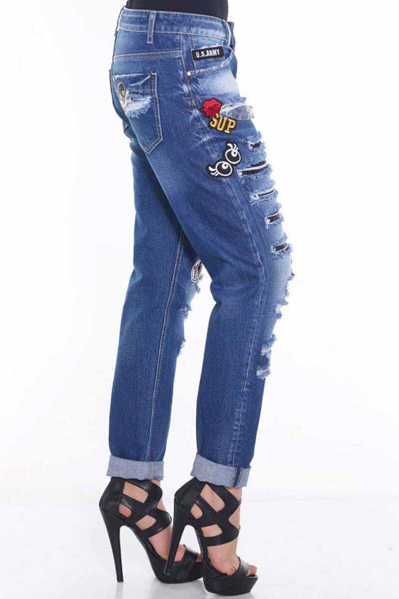 WD298 Damen bequeme Jeans mit modischen Aufnähern - Cipo and Baxx - Boyfriend-Mom & Loose fit - Damen -
