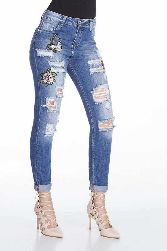 WD303 Damen Slim-Fit-Jeans im Destroyed Look in Slim Fit - Cipo and Baxx