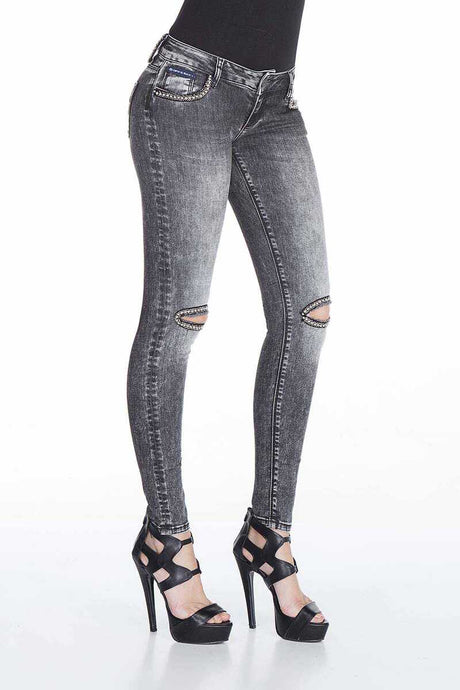 WD307 Damen Slim-Fit-Jeans im trendigen Used-Look - Cipo and Baxx - D_Straight_Slim - Damen -