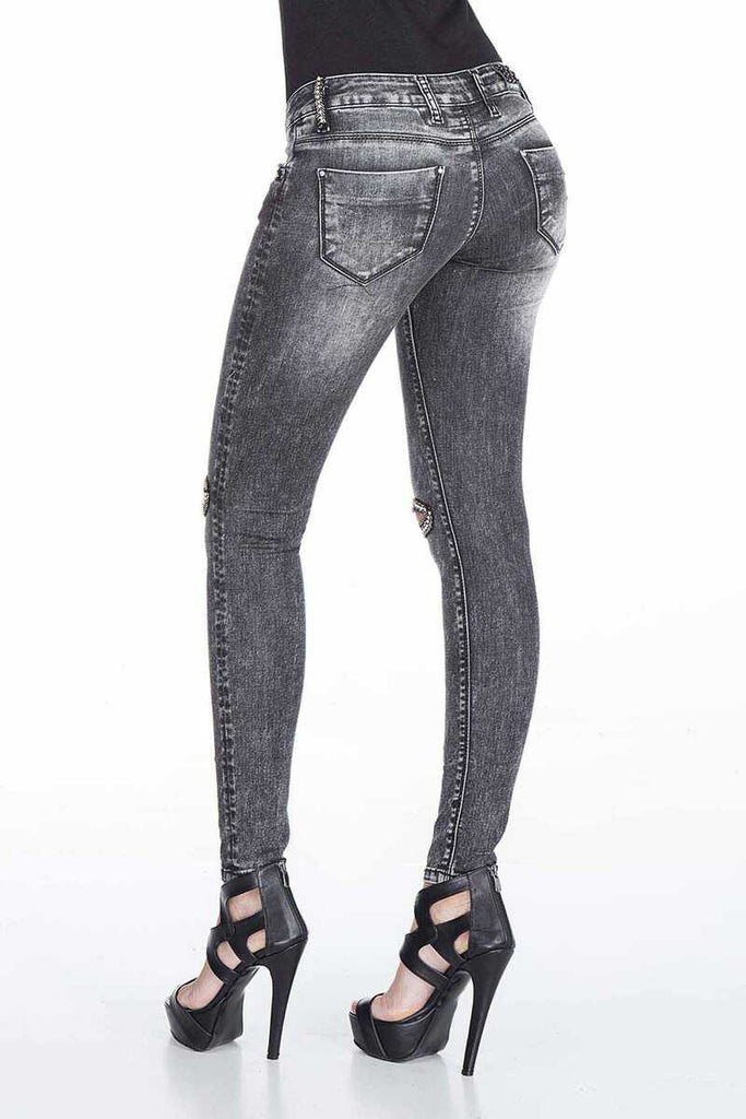 WD307 Damen Slim-Fit-Jeans im trendigen Used-Look - Cipo and Baxx